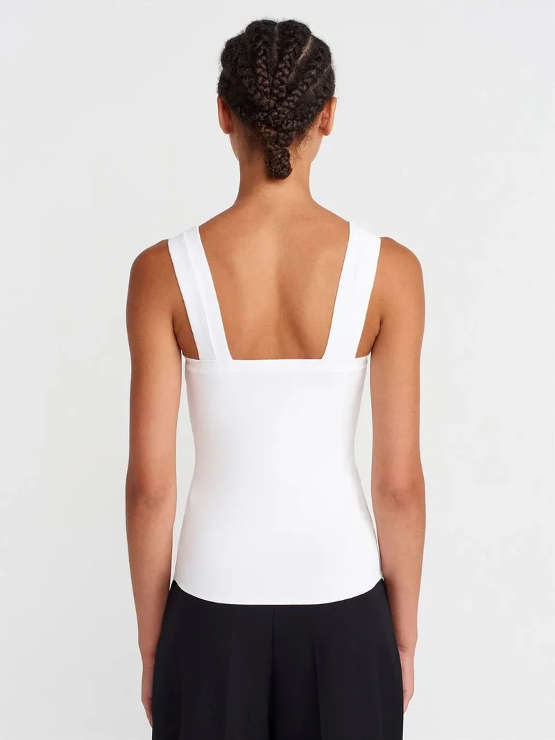 Dilvin DILVIN Sleeveless Ribbed Square-neck Blouse