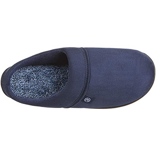 Isotoner Men's Classic Microterry Slippers - Cooling Gel-Infused Memory Foam, Indoor/Outdoor Soles, Machine Washable, Fuax Microsuede Navy Blue, 8-9 - Image 4