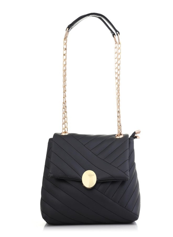 ROSS BROWN Women's Girls Quilted Cross Body Sling Bag with Gold Chain (Black) - Image 4