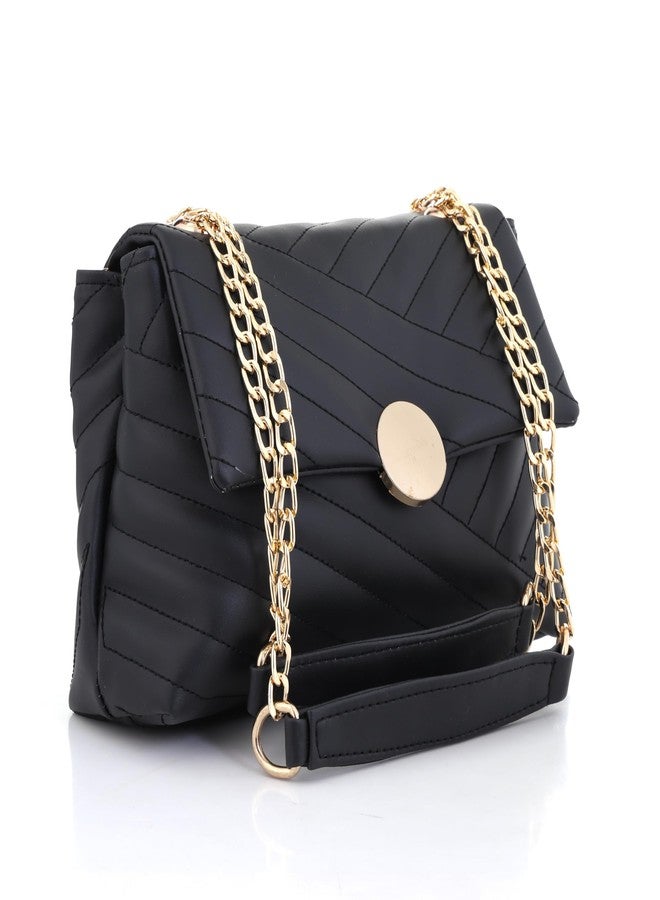 ROSS BROWN Women's Girls Quilted Cross Body Sling Bag with Gold Chain (Black) - Image 1