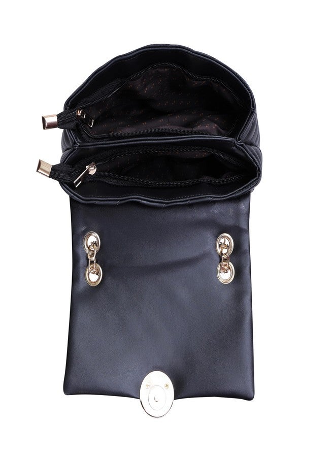 ROSS BROWN Women's Girls Quilted Cross Body Sling Bag with Gold Chain (Black) - Image 3