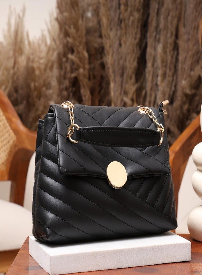 ROSS BROWN Women's Girls Quilted Cross Body Sling Bag with Gold Chain (Black) - Image 2