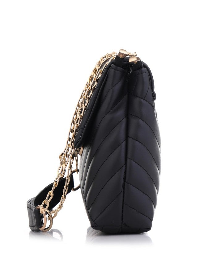 ROSS BROWN Women's Girls Quilted Cross Body Sling Bag with Gold Chain (Black) - Image 5