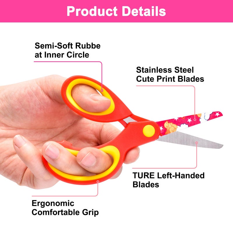 Zicolu Left Handed Kids Scissors  Lefty Safety Toddler Children Scissors  Small Craft Scissors With Blunt Tip - Fun Print Blade  Great For Diy  Arts  Home  School Classroom Use  Assorted Color  3-Pack - Image 4