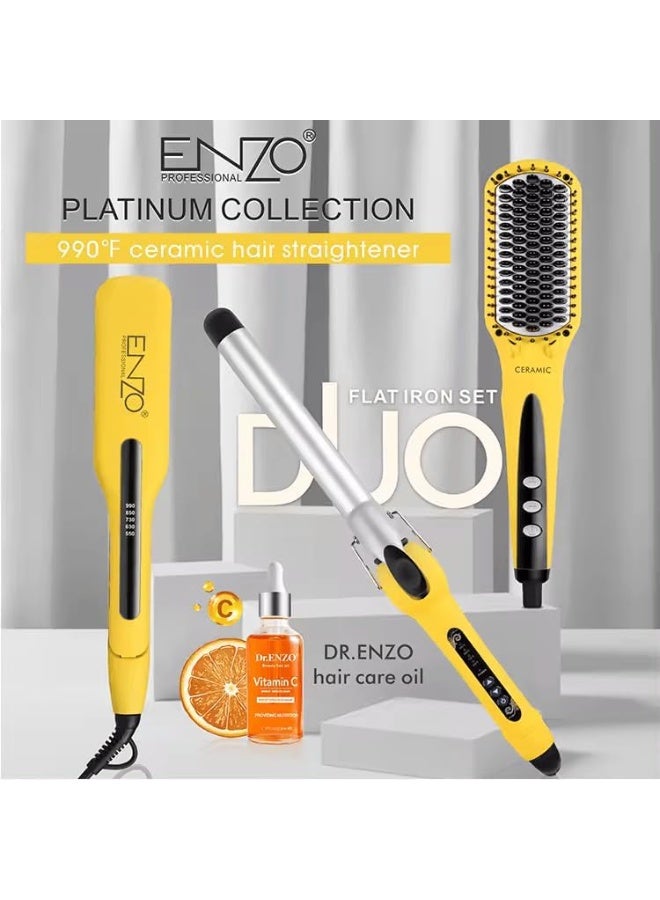 ENZO مجموعة تصفيف الشعر الاحترافية ENZO EN-3955-W 3 في 1 بلاتينيوم - فرشاة هواء ساخن متعددة الاستخدامات، مكواة فرد، ومكواة تجعيد بتقنية السيراميك البلاتيني - النسخة الدولية - Image 3