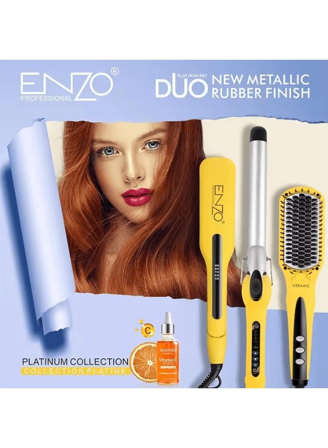 ENZO مجموعة تصفيف الشعر الاحترافية ENZO EN-3955-W 3 في 1 بلاتينيوم - فرشاة هواء ساخن متعددة الاستخدامات، مكواة فرد، ومكواة تجعيد بتقنية السيراميك البلاتيني - النسخة الدولية - Image 2
