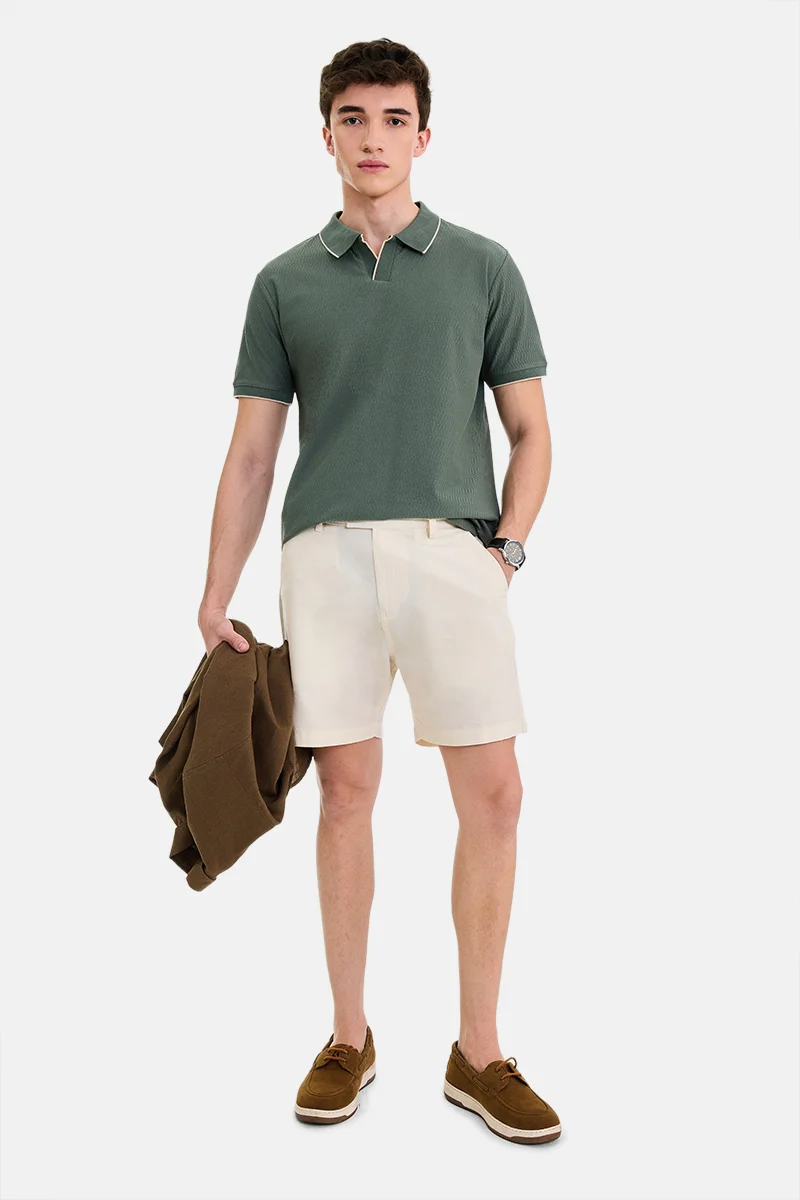 SNITCH Green Textured Half Sleeve Regular Fit Casual T-Shirt