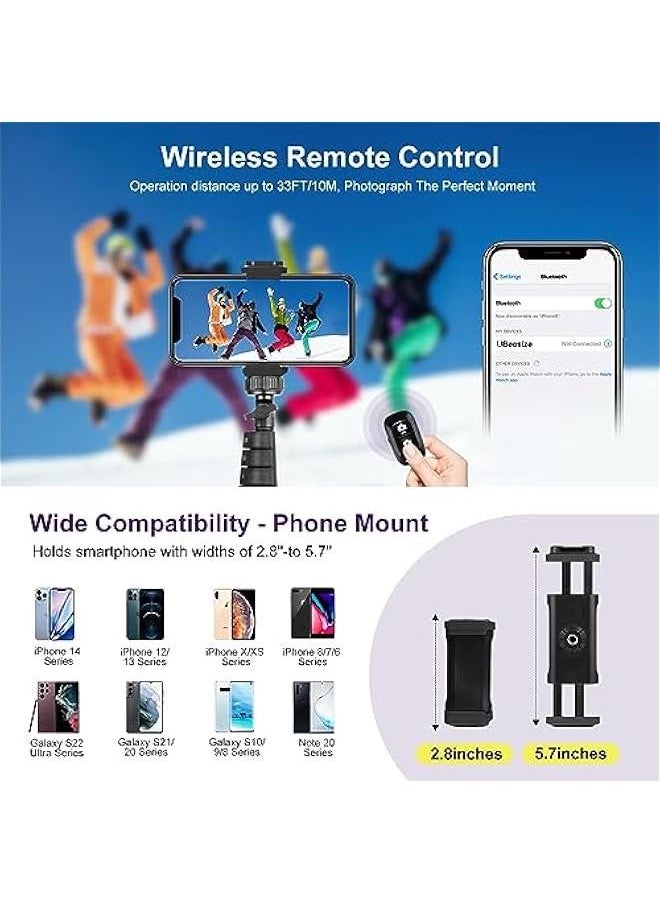 Arabest - Phone Tripod & Selfie Stick with Wireless Remote and Phone Holder for iPhone Android, Great for Selfies, Video Recording, Live Streaming - Black - Image 1