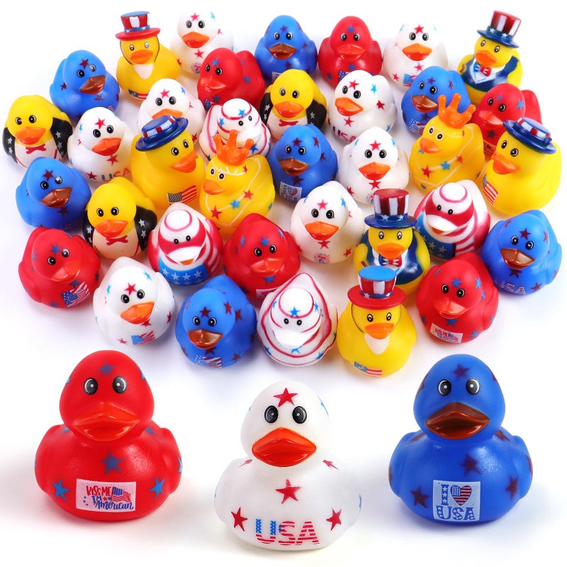 Halovin 36 Pcs Patriotic Rubber Ducks 250th Anniversary Independence Day Duck for JeepRubber Duckies Bath Toys 4th of July Pool Party Favors Summer Beach Shower Decor Bags Filler - Image 3