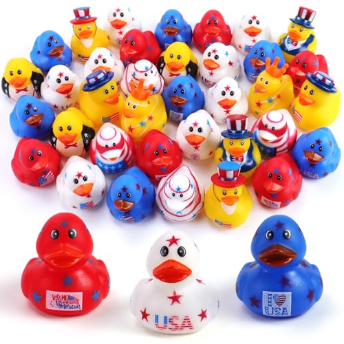 Halovin 36 Pcs Patriotic Rubber Ducks 250th Anniversary Independence Day Duck for JeepRubber Duckies Bath Toys 4th of July Pool Party Favors Summer Beach Shower Decor Bags Filler - Image 1