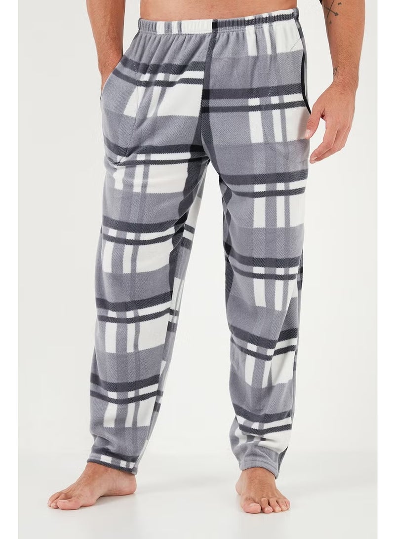 Buratti Plaid Regular Fit Buttoned Crew Neck Winter Fleece Pajama Set Men's Pajama Set 60961008 - Image 4