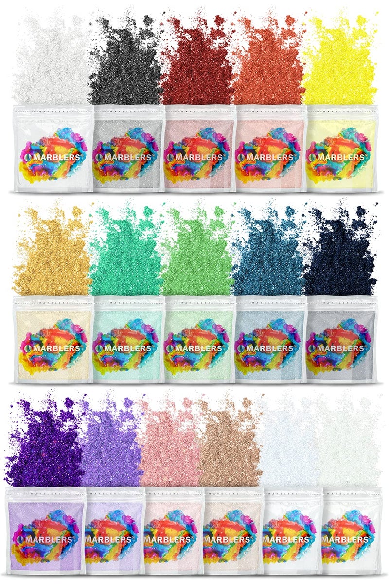 MARBLERS Mica Powder Colorant Set Pearl 16 Color Set Cosmetic Grade Epoxy Resin Pigment Dye NonToxic Vegan CrueltyFree Lip Gloss Nails Body Butter Bath Bomb Candle Soap Making