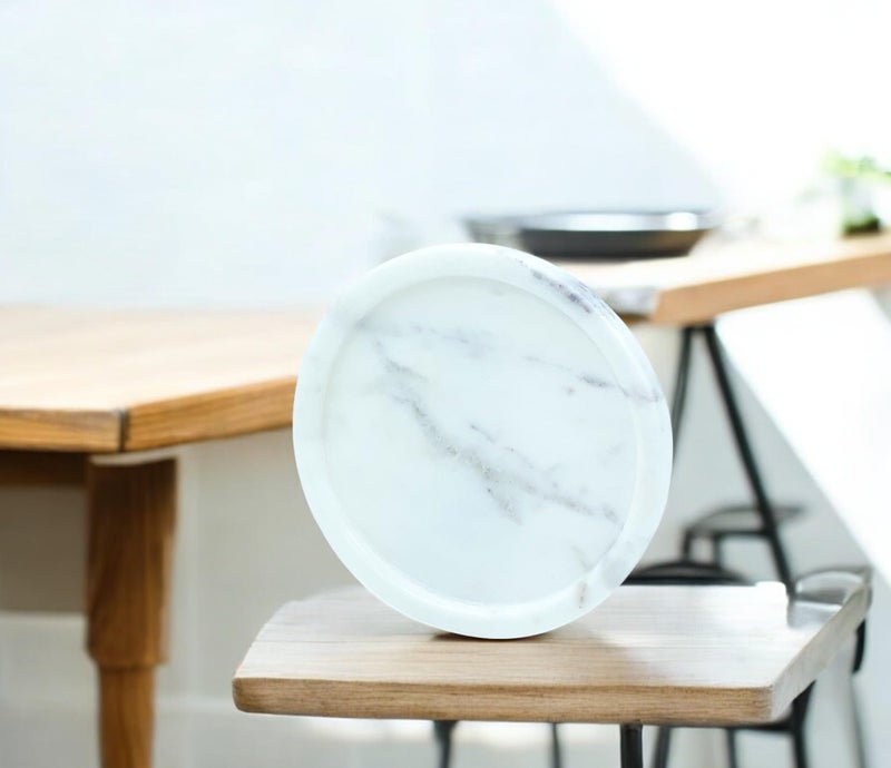 KRAFT CLOUDS White Marble Round Tray for Home, Office, Kitchen Serving, Bathroom, Dressing Table Decoration - Small Size 6 INCH - Image 5