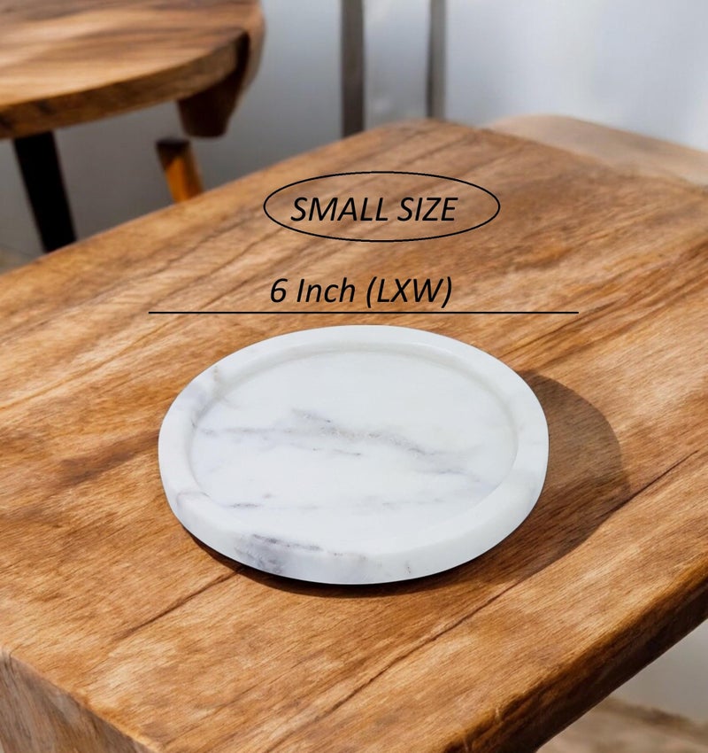 KRAFT CLOUDS White Marble Round Tray for Home, Office, Kitchen Serving, Bathroom, Dressing Table Decoration - Small Size 6 INCH - Image 2