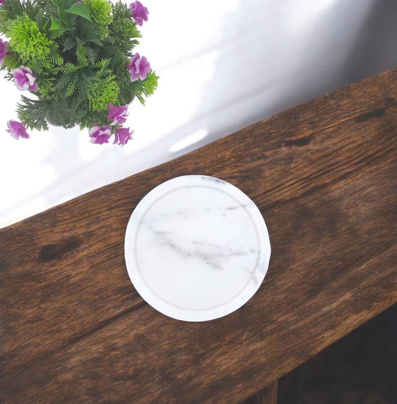 KRAFT CLOUDS White Marble Round Tray for Home, Office, Kitchen Serving, Bathroom, Dressing Table Decoration - Small Size 6 INCH - Image 4