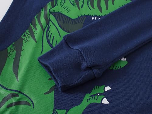 Dolphin Fish Dolphin&Fish Boys Pajamas 100% Cotton Kids Pjs Toddler Pjs Set Dinosaur Clothes Style-830 Size 8 Dark Blue - Image 4