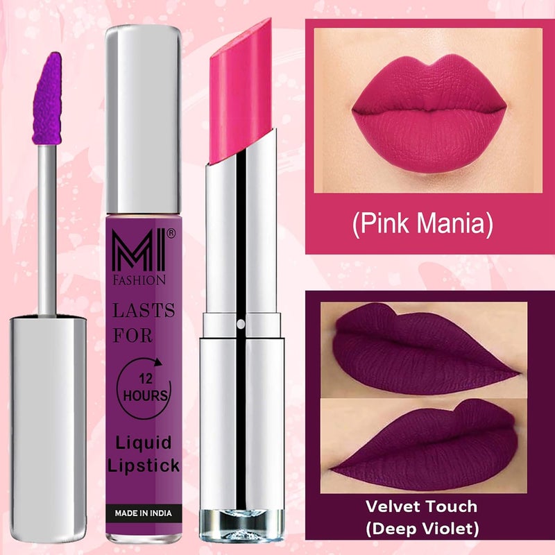 MI Fashion Made in India Lipstick Combo Offers 100 Veg Long Lasting Deep Violet Liquid Matte Lipstick Pink Passion Creamy Matte Lipstick - Image 3