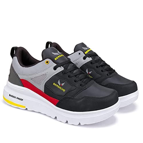 Bersache Lightweight Sports, Running, Walking, Gym, Training, Trekking Shoes Sole For Men Black - 7 Uk - Image 1