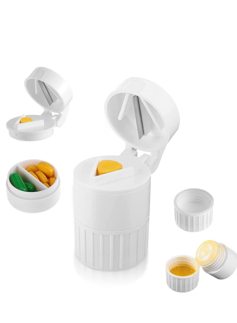 SOLARAE 4 in 1 Pill Crusher Grinder Tablets and Multifunction Cutter Storage Splitter with Blade Water Cup, Travel Organizer Portable Pretty for Purse Pocket - Image 1