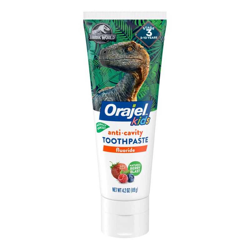 Orajel Kids Jurassic World Anti-Cavity Fluoride Toothpaste, Natural Berry Blast Flavor, 4.2oz Tube - Image 1