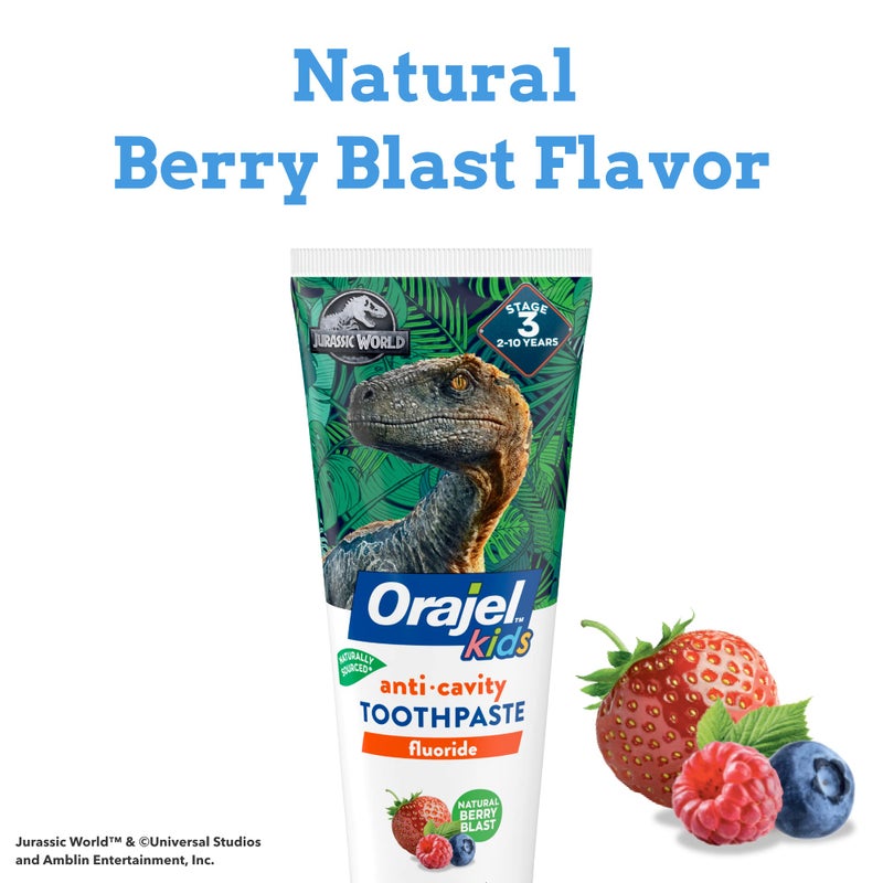 Orajel Kids Jurassic World Anti-Cavity Fluoride Toothpaste, Natural Berry Blast Flavor, 4.2oz Tube - Image 5
