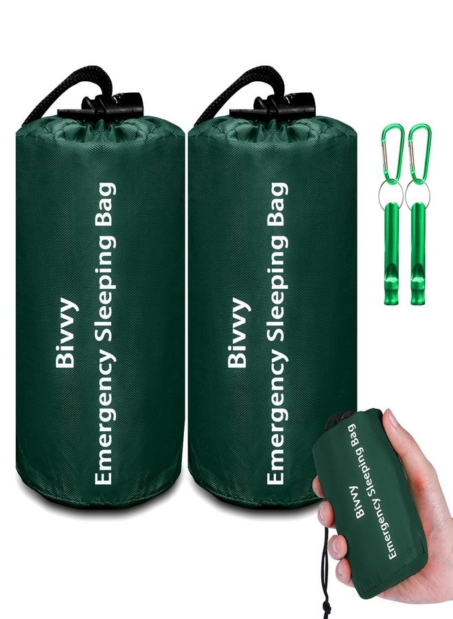 Cymuber Emergency Sleeping Bag Survival Bag,Cymuber Portable Waterproof Thermal Bivy Sacks Tac Bivvy Bags,Camping Mylar Sleeping Bag Survival Gear Emergency Blankets Survival Shelter (2 Pack, Army Green) - Image 1