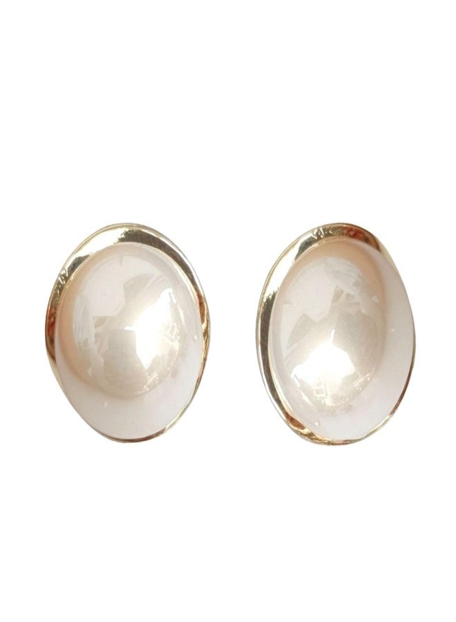 FHF Gold Plated Brass Round Moti Stud Earrings for Women & Girls | 2 cm | Lightweight Earring Set - Image 1