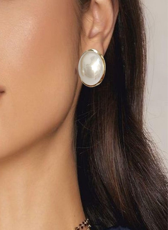 FHF Gold Plated Brass Round Moti Stud Earrings for Women & Girls | 2 cm | Lightweight Earring Set - Image 3
