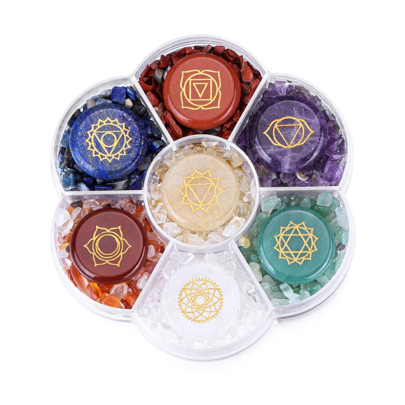 CrystalTears 7 Chakra Crystal Stones Natural Reiki Healing Crystals Gemstones with Engraved Chakra Symbol Tumbled Polished Chakra Stone Kit for Meditation Crystal Therapy Gift for Christmas - Image 1