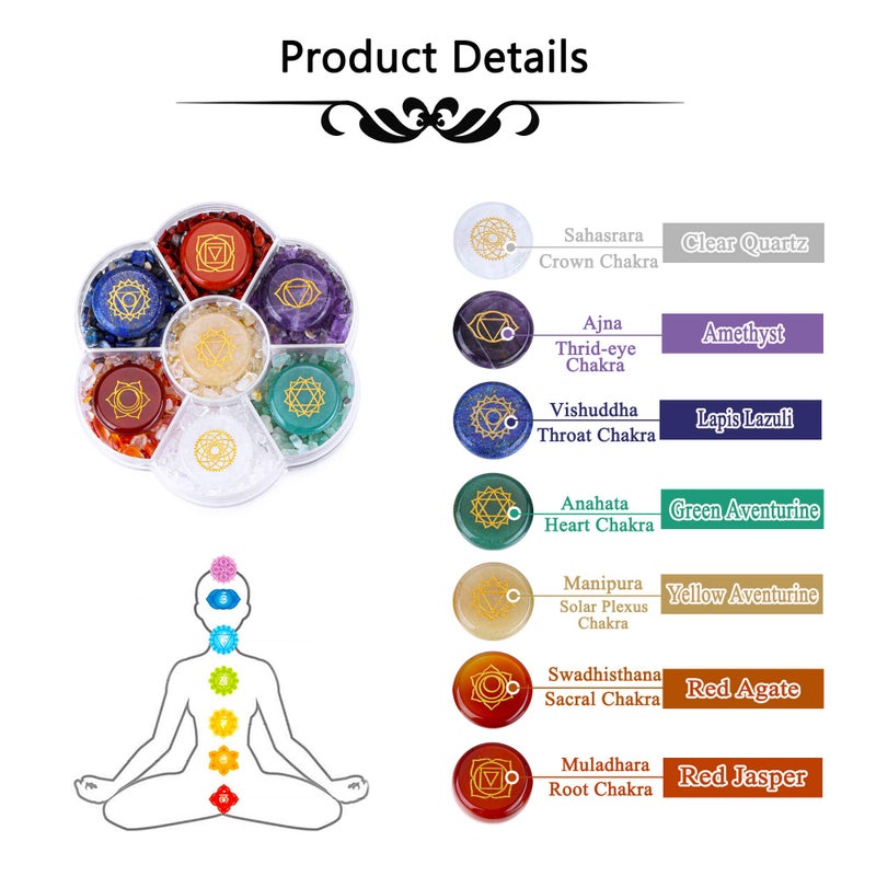 CrystalTears 7 Chakra Crystal Stones Natural Reiki Healing Crystals Gemstones with Engraved Chakra Symbol Tumbled Polished Chakra Stone Kit for Meditation Crystal Therapy Gift for Christmas - Image 5