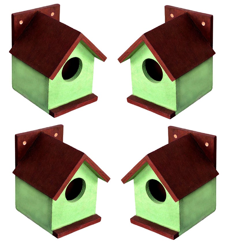 Cket Bird House Nest Box Pure Wooden for Sparrow, Budgies and Finches Eco Friendly for Garden Balcony Hanging 07 Green (Pack of 4) - Image 1