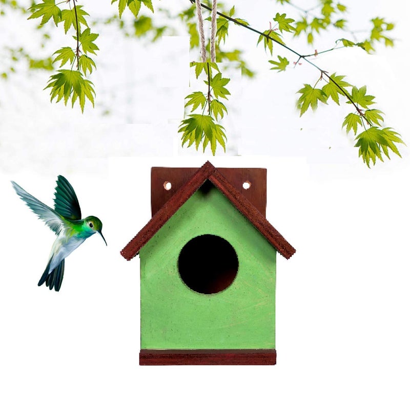 Cket Bird House Nest Box Pure Wooden for Sparrow, Budgies and Finches Eco Friendly for Garden Balcony Hanging 07 Green (Pack of 4) - Image 5