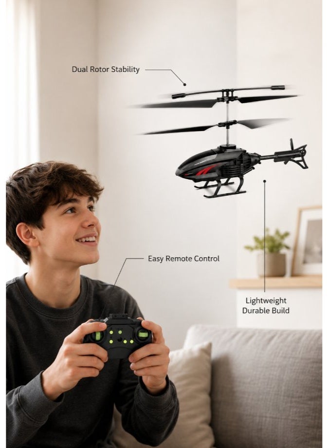 DAT Remote Control 2-Way RC Helicopter with Gyro Stabilizer, Easy-to-Fly Indoor Outdoor Flying Toy for Kids & Beginners – Black - Image 4
