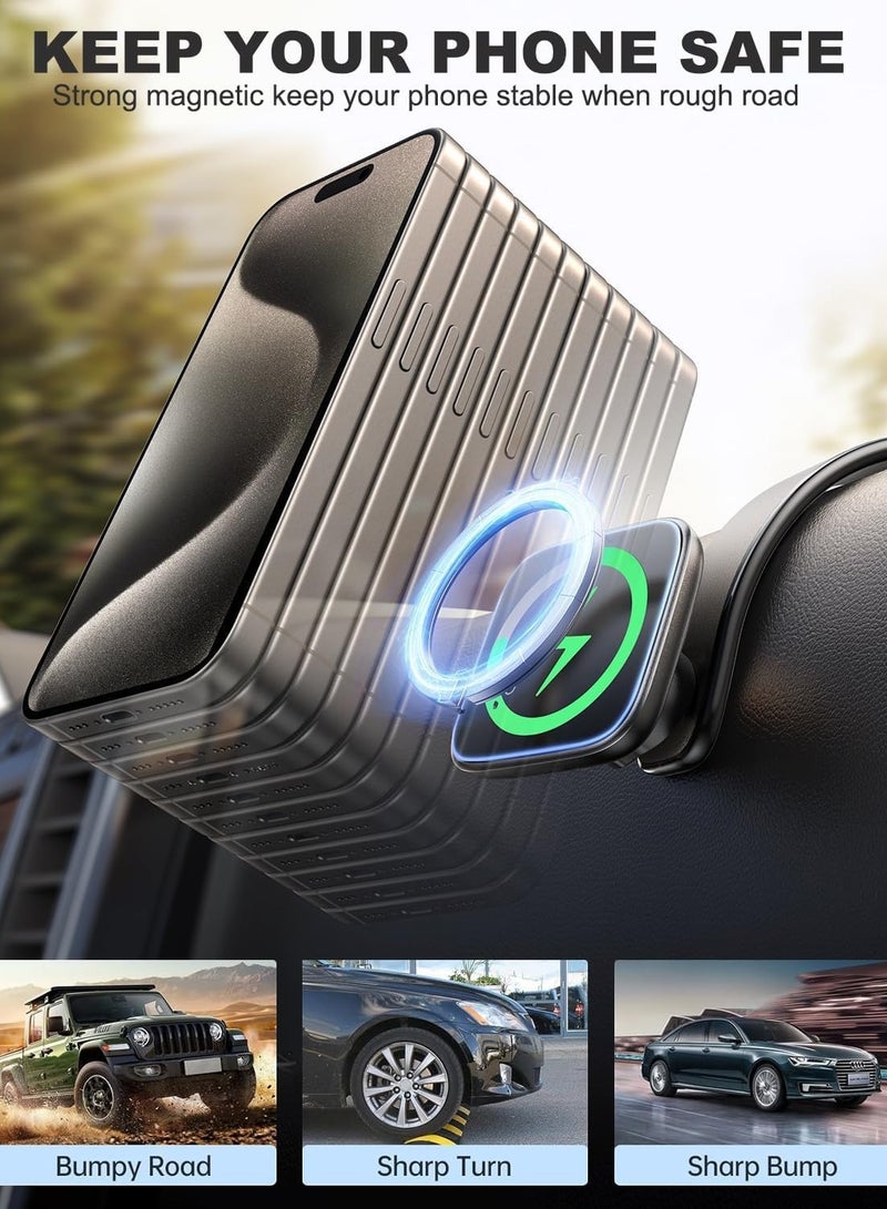 Magnetic Car Phone Charger Holder 360° Rotatable Car Chargerable Phone Mount Strong Magnets Bendable Memory Car Mount for All Dashboards - Image 3