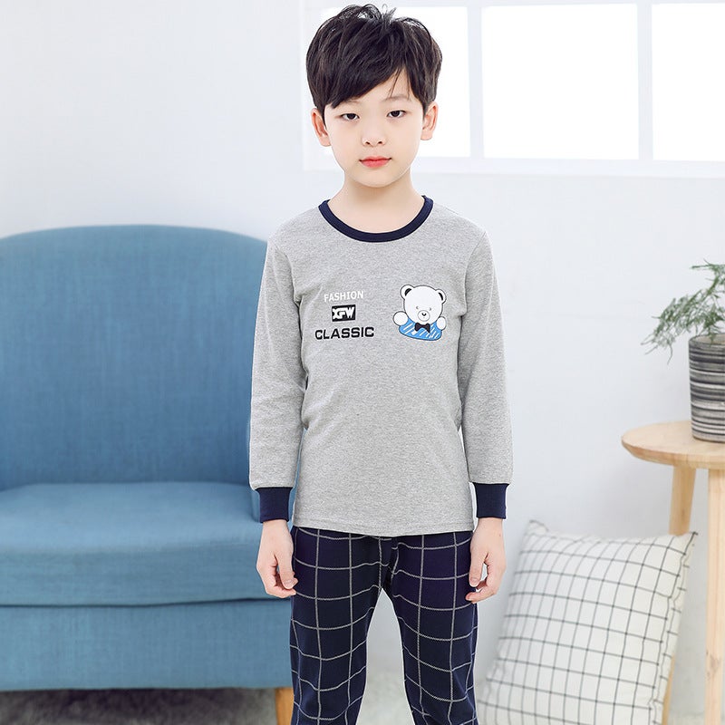 2023 new childrens clothing autumn and winter cotton underwear set boys and girls close-fitting underwear home clothing A autumn pants Grey Bear (set) 