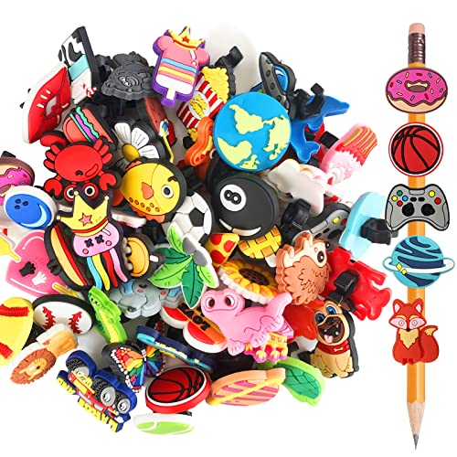 Zddaoole 60 Pcs Cute Pencil Topper Decoration, Different Pencil Clip Designs, Suitable for School Prize, Classroom Reward, Gift Idea - Image 1