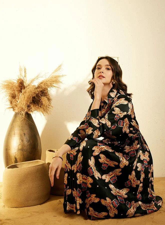 ستايل ستون فستان ساتان بطول الركبة مُطبع بالكامل