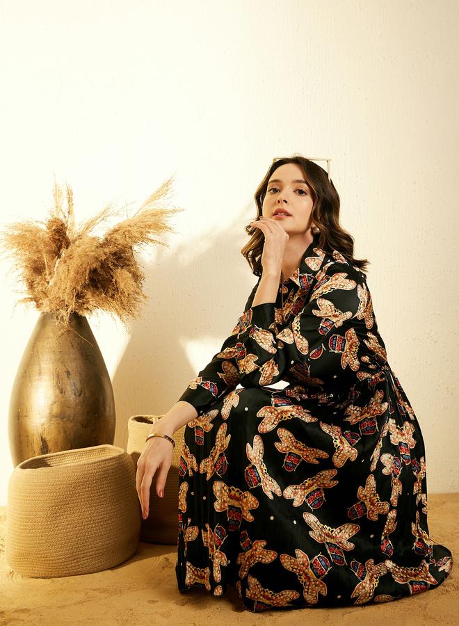 ستايل ستون فستان ساتان بطول الركبة مُطبع بالكامل - Image 2