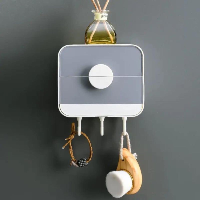 Karomouj KMA594 Soap Box Soap Dish Holder Wall Mounted Bar Soap Holder Kitchen Wall Hanging 4 Hooks with Towel Holder for Bathroom,Kitchen (Multicolor,Pack of 1) - Image 1