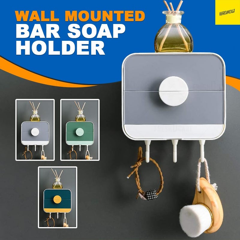 Karomouj KMA594 Soap Box Soap Dish Holder Wall Mounted Bar Soap Holder Kitchen Wall Hanging 4 Hooks with Towel Holder for Bathroom,Kitchen (Multicolor,Pack of 1) - Image 3