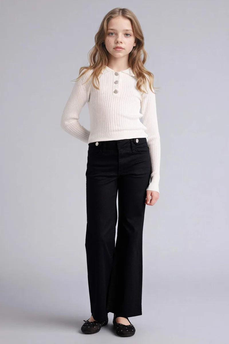 ديفاكتو Girl Regular Fit V-Neck Pullover