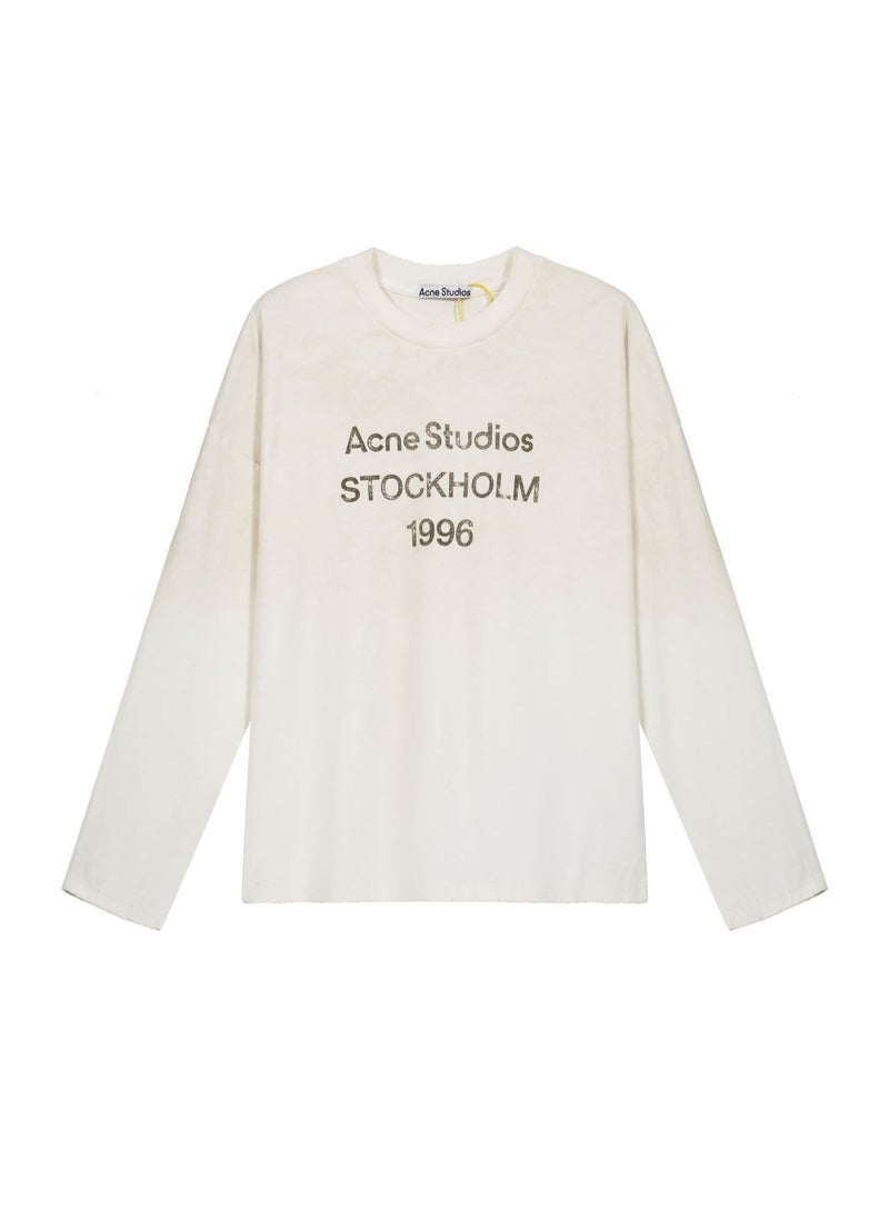 Generic - Vintage Logo Letter Print Long Sleeve T-Shirt Base Shirt Correct Edition AC Spring Summer 1996 Distressed Cotton Top for Youth White - Image 1