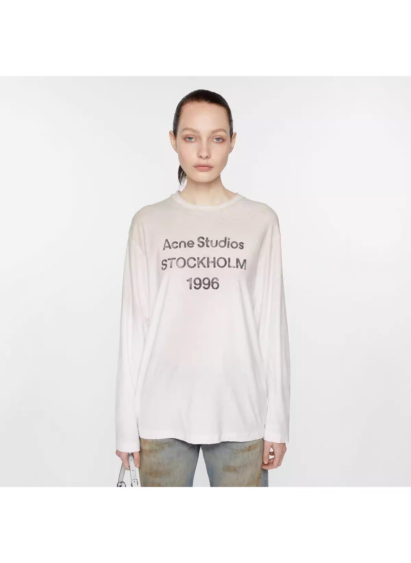 Generic - Vintage Logo Letter Print Long Sleeve T-Shirt Base Shirt Correct Edition AC Spring Summer 1996 Distressed Cotton Top for Youth White - Image 1