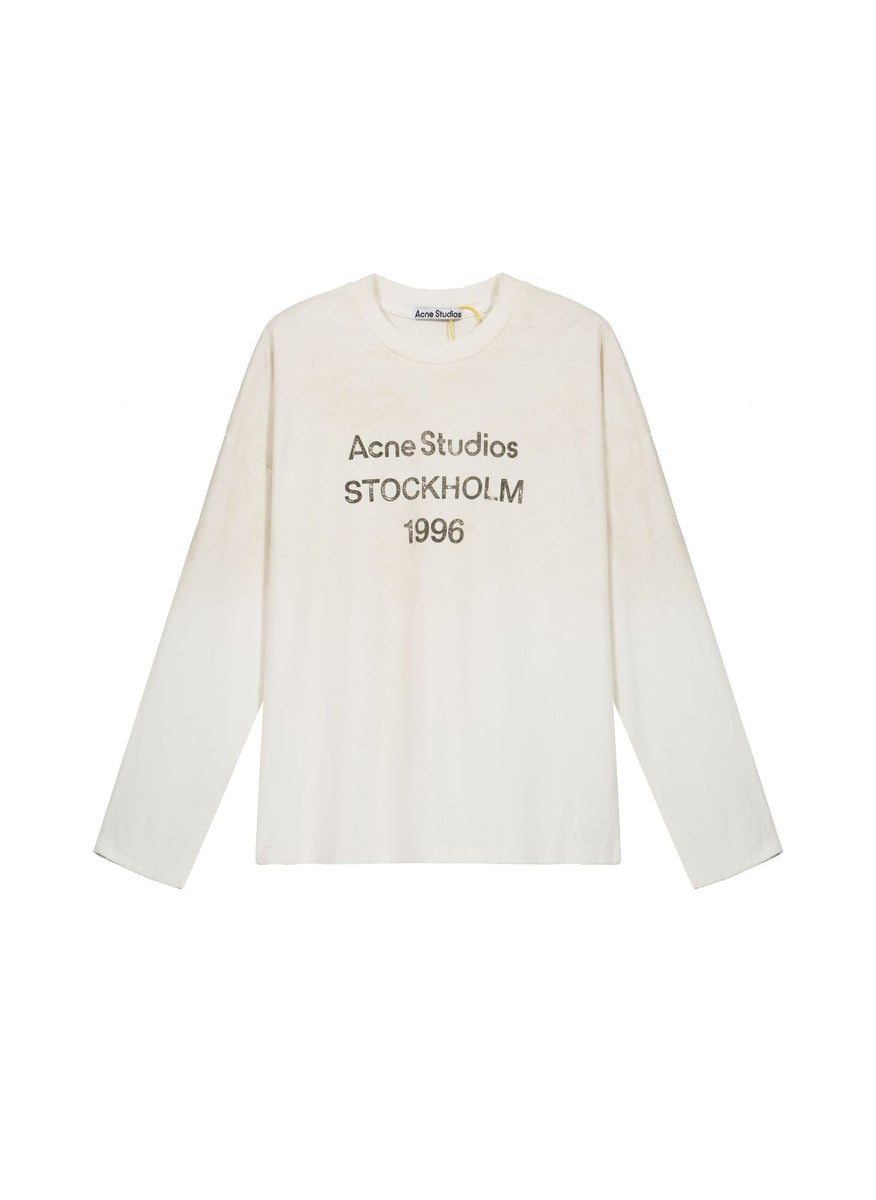 Generic - Vintage Logo Letter Print Long Sleeve T-Shirt Base Shirt Correct Edition AC Spring Summer 1996 Distressed Cotton Top for Youth White - Image 1