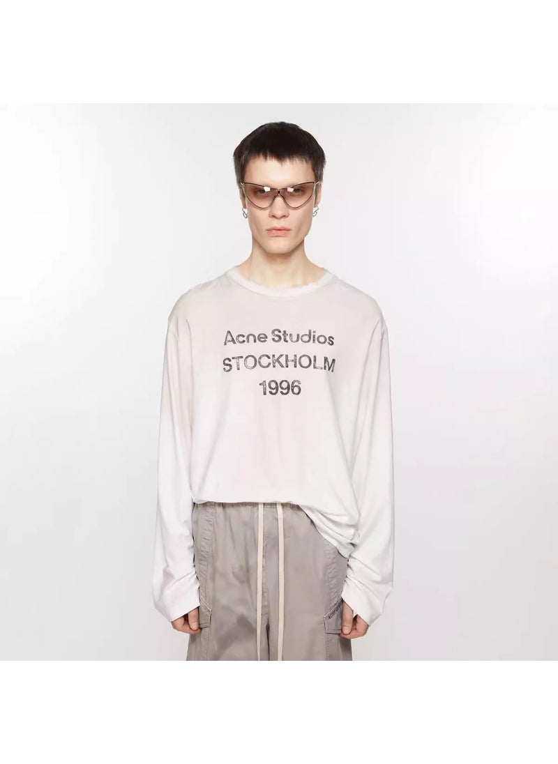 Generic - Vintage Logo Letter Print Long Sleeve T-Shirt Base Shirt Correct Edition AC Spring Summer 1996 Distressed Cotton Top for Youth White - Image 1