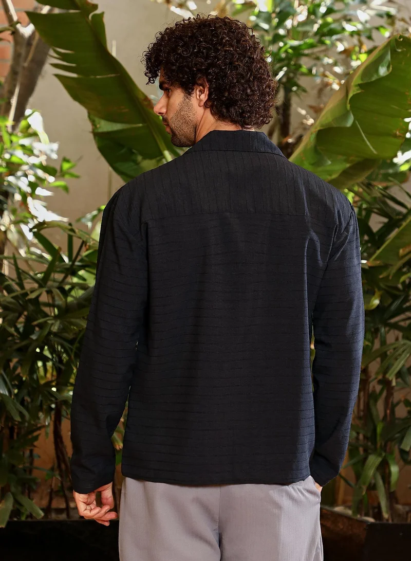 CAHOOT  Men's Onyx Black Striped Cuban Shirt for Men | Best Price UAE
