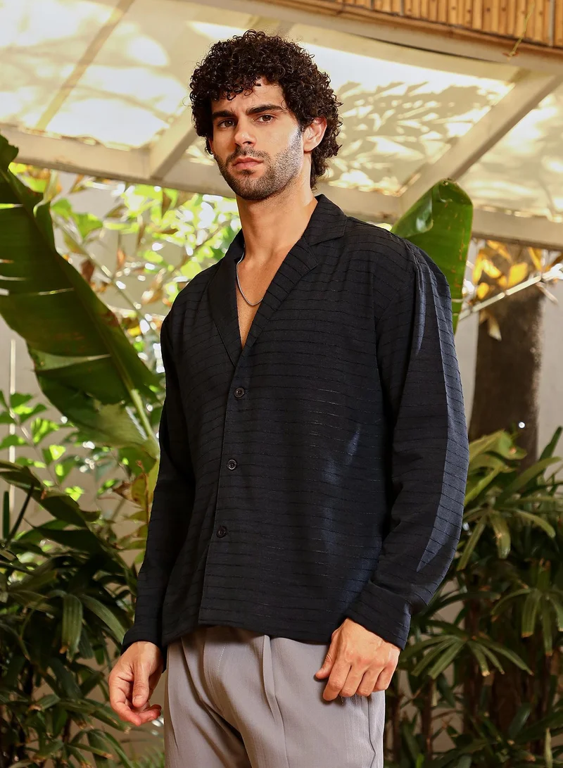 CAHOOT  Men's Onyx Black Striped Cuban Shirt for Men | Best Price UAE