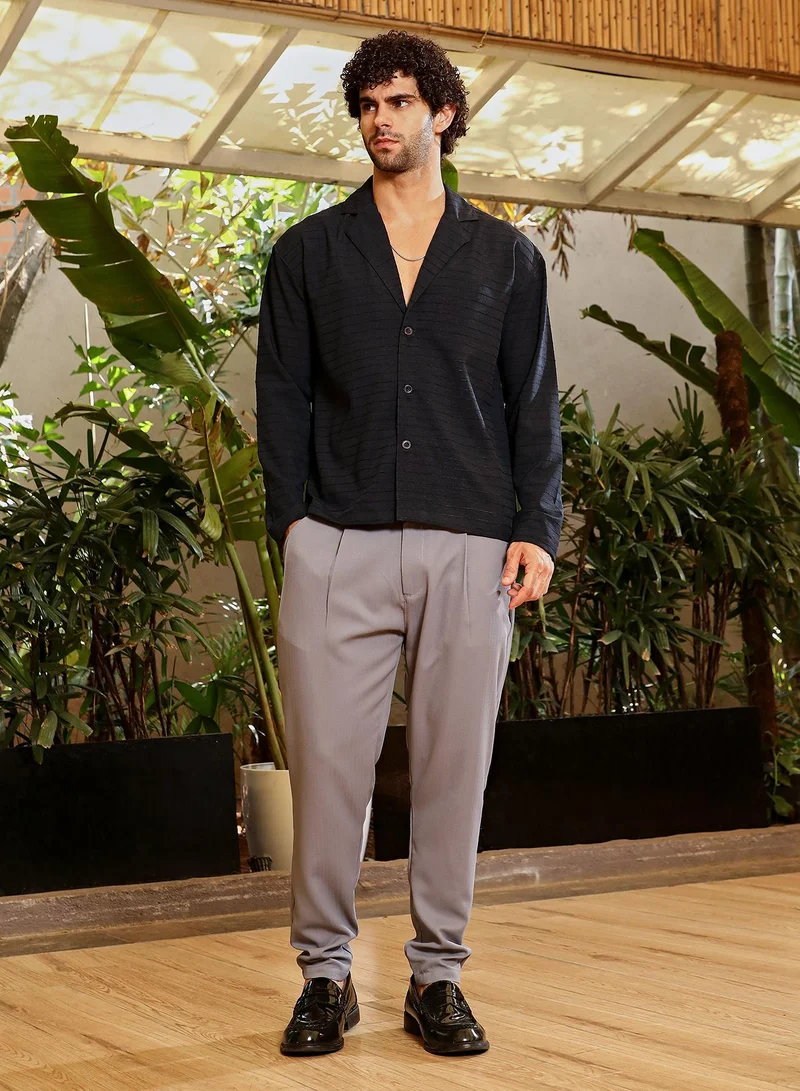 CAHOOT  Men's Onyx Black Striped Cuban Shirt for Men | Best Price UAE