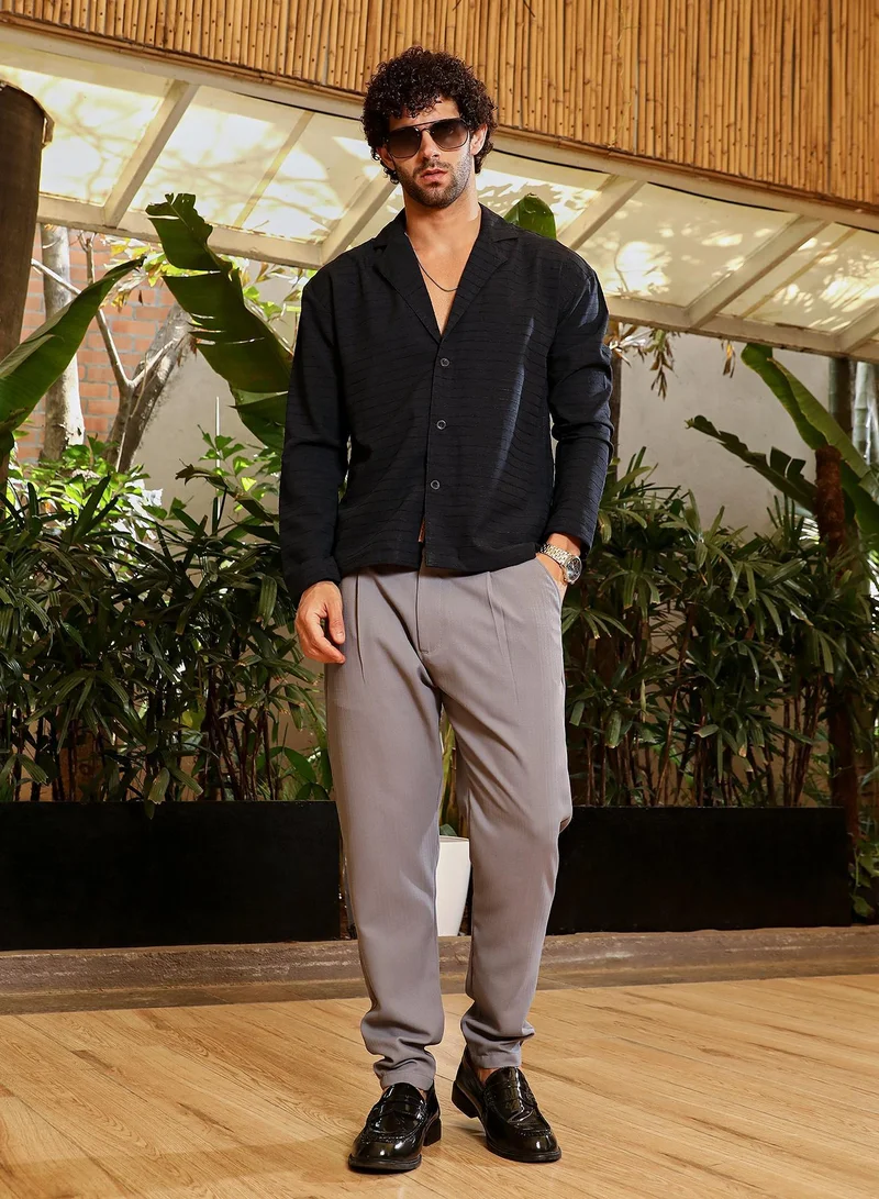 CAHOOT  Men's Onyx Black Striped Cuban Shirt for Men | Best Price UAE