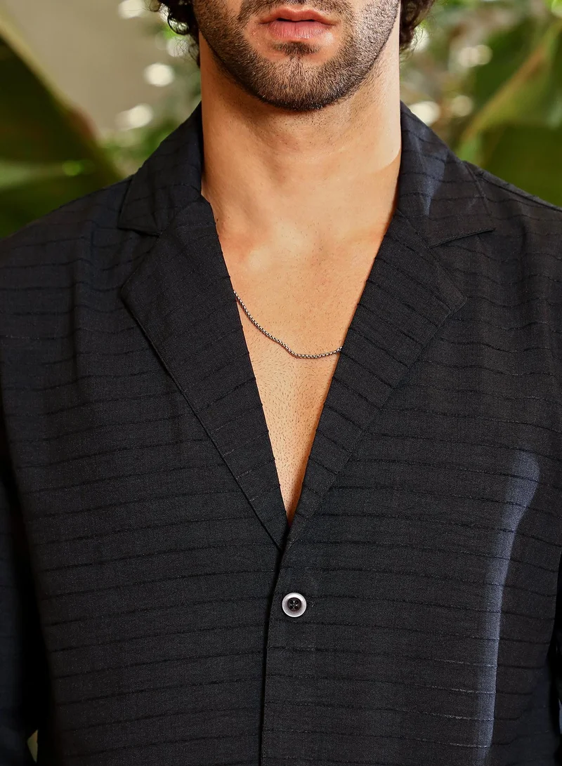 CAHOOT  Men's Onyx Black Striped Cuban Shirt for Men | Best Price UAE